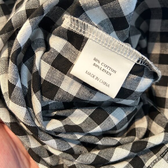 Linen Blend Black White Gingham Shirt Dress Sz S Midi Short Sleeve Sustainable - Picture 5 of 6